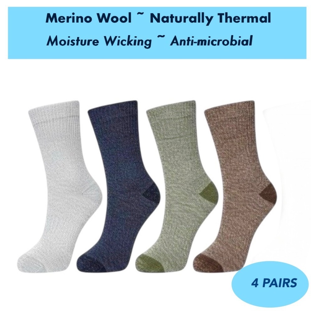 Thick Merino Wool Thermal Mid-Calf Hiking Socks Winter‎ 7-12 Multiple Colors 4pk